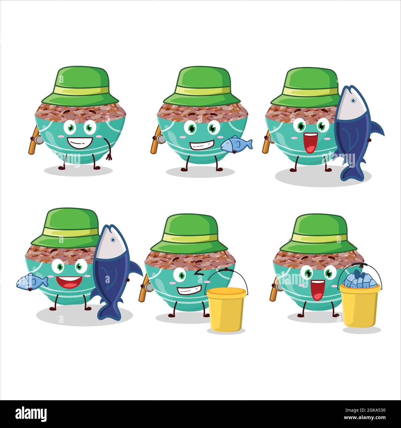 A fisherman red cargo rice cartoon picture catch a big fish. Vector ...