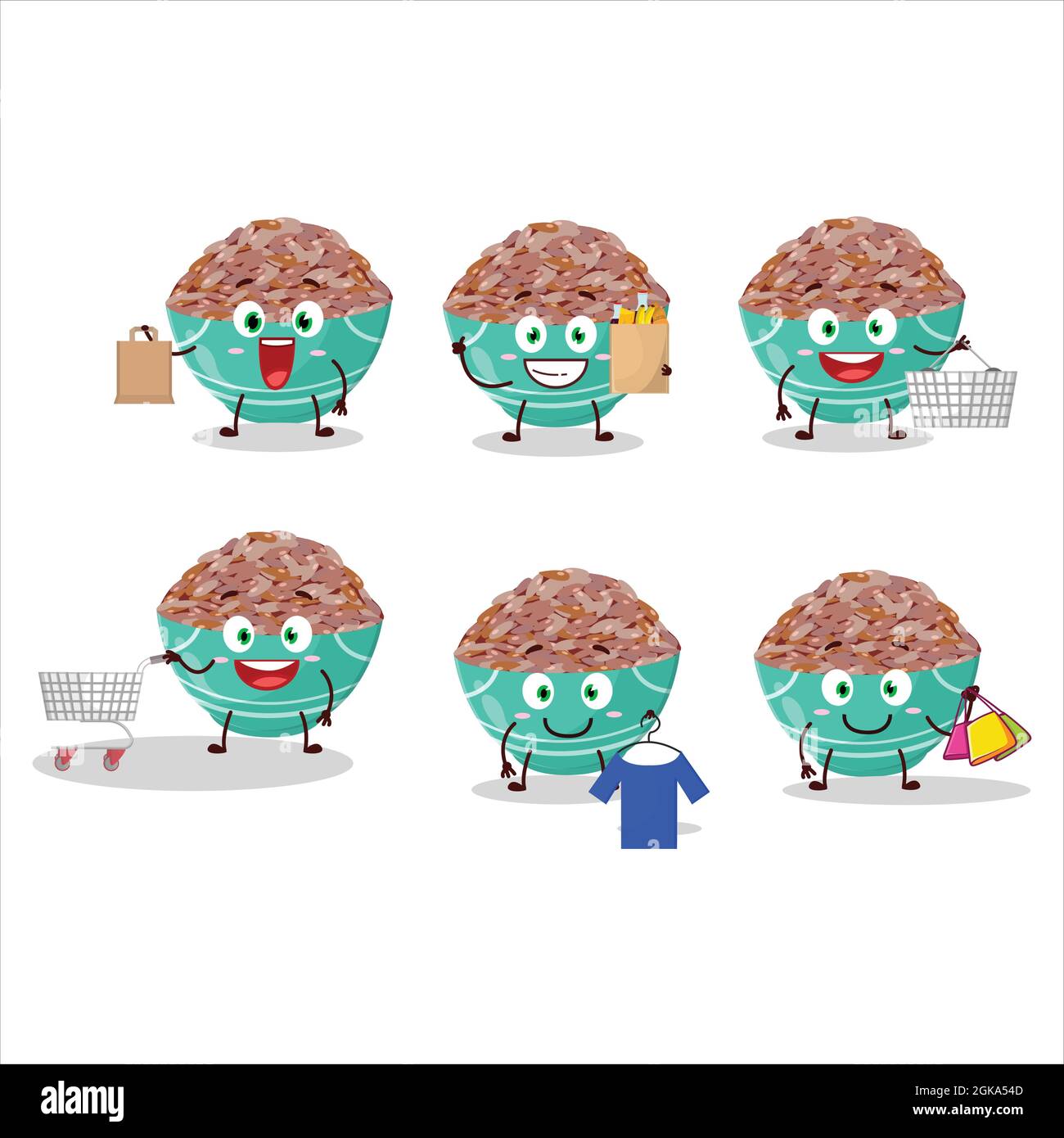 A Rich red cargo rice mascot design style going shopping. Vector ...