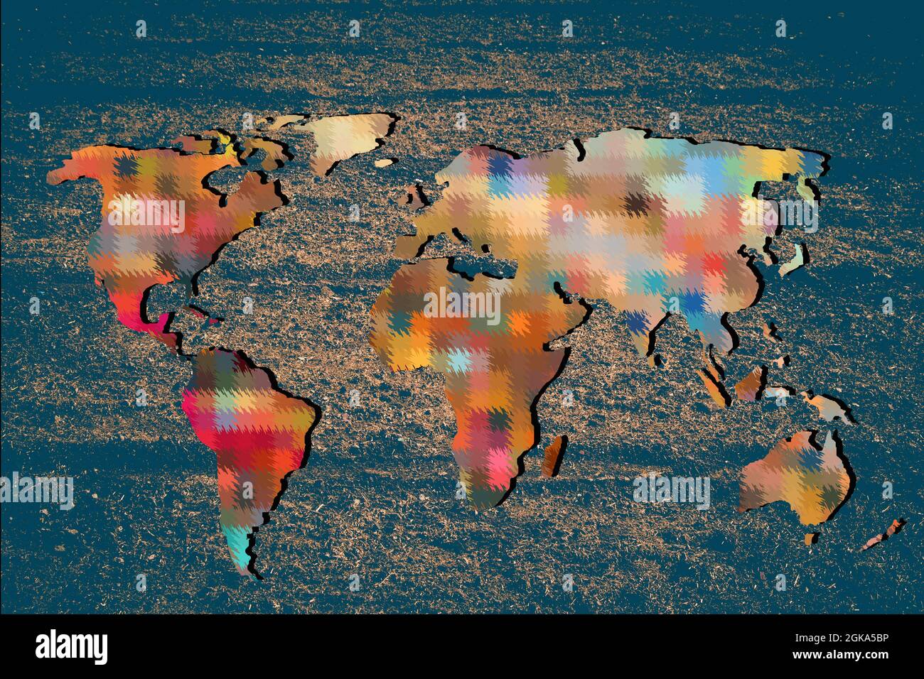 Roughly outlined world map with a colorful background patterns Stock ...