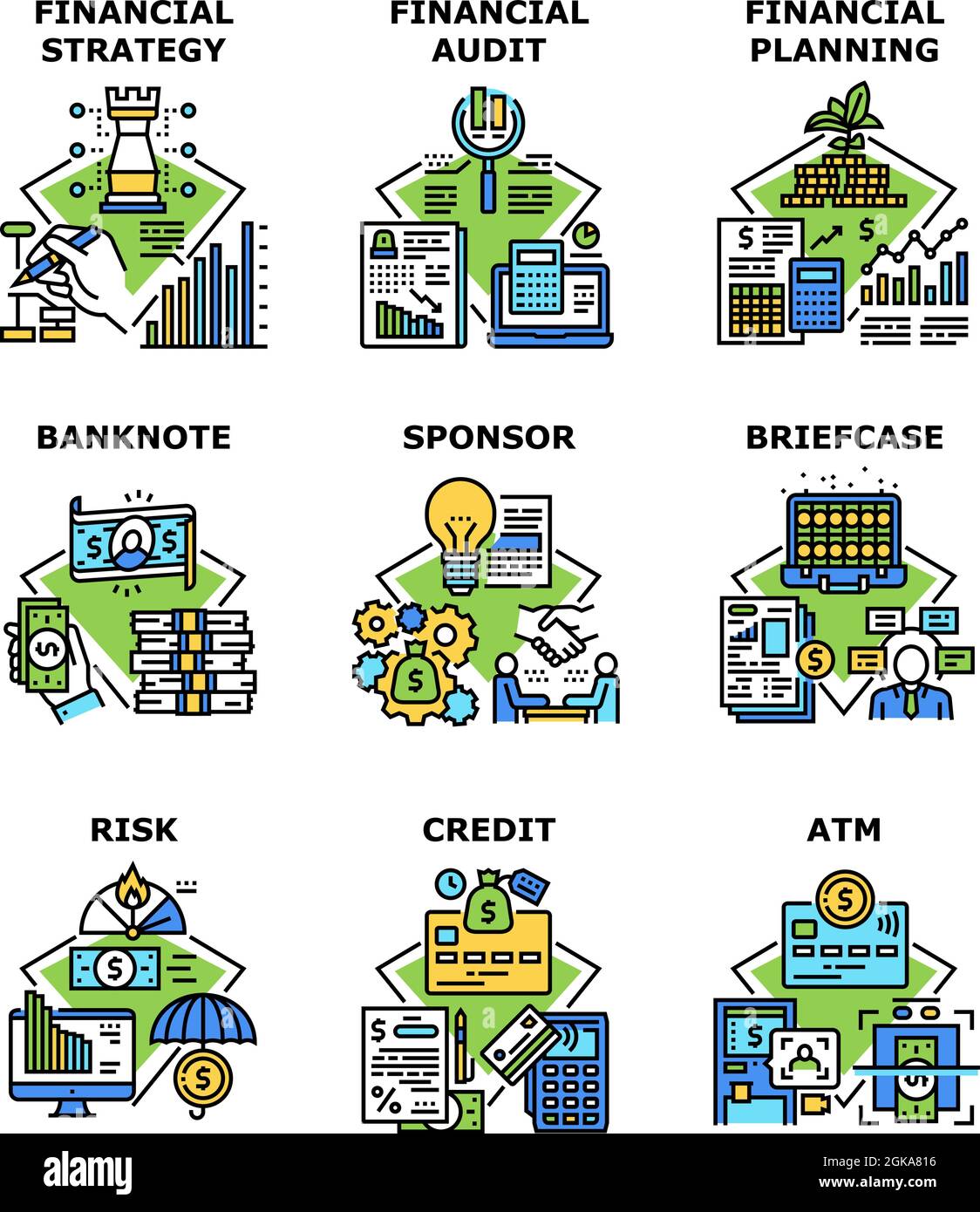 Financial Strategy Set Icons Vector Illustrations Stock Vector Image ...