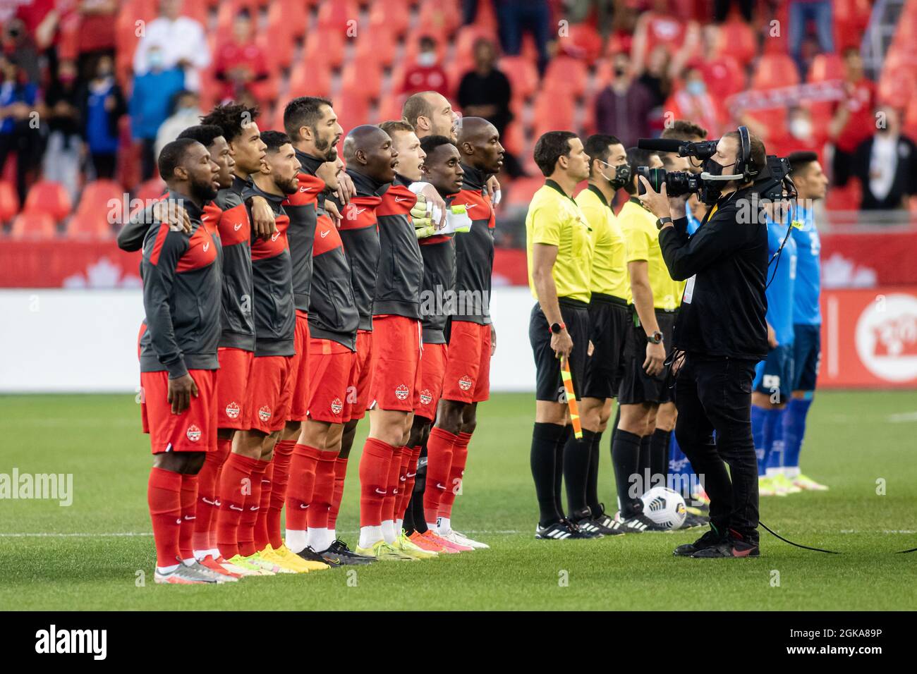 Toronto, Canada, September 8, 2021: Team Canada (red/grey) opening line up during CONCACAF World Cup Qualifying 2022 at BMO Field in Toronto, Canada Stock Photo