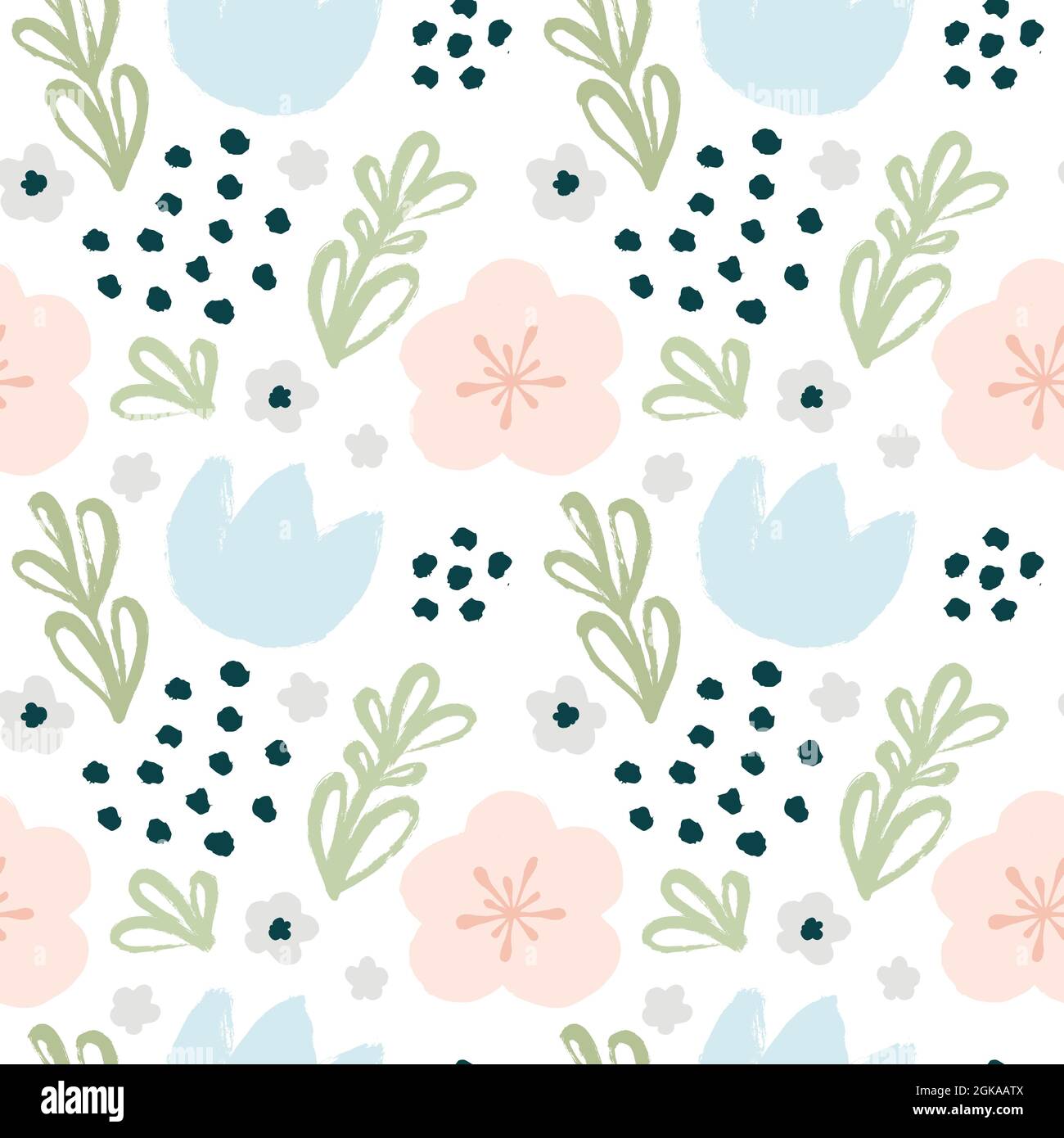 Seamless pattern with hand-drawn flowers. Vector design. Stock Vector