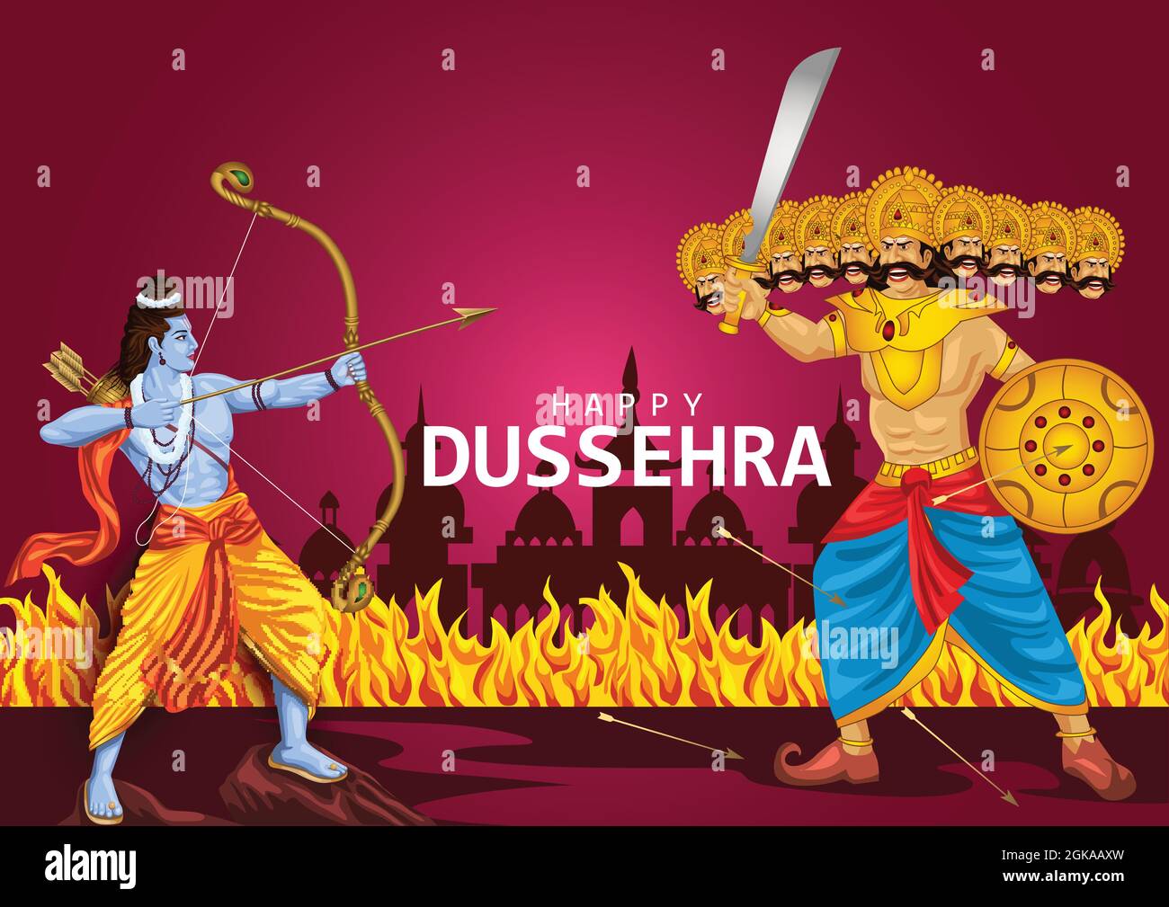 Happy Dussehra festival of India. of Lord Rama killing Ravana. vector ...