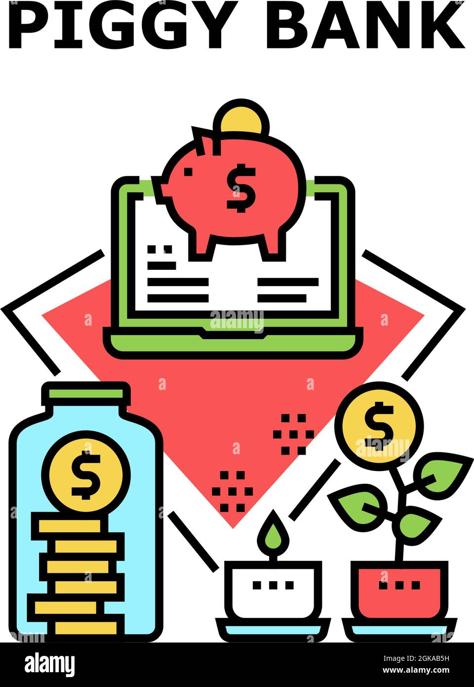 Piggy Bank Money Vector Concept Color Illustration Stock Vector Image ...