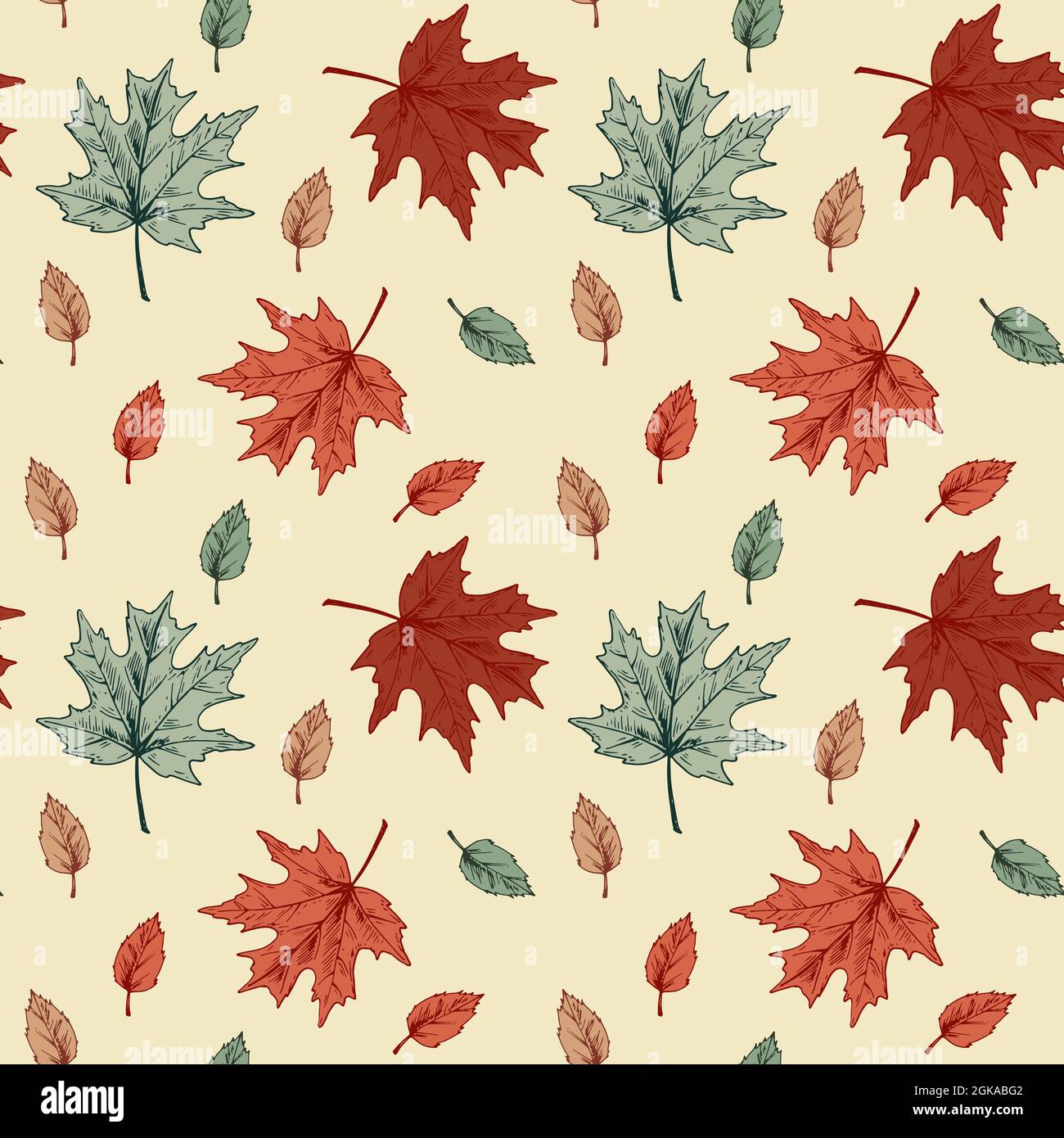 Colorful autumn seamless pattern with maple leaves. Hand drawn vector illustration Stock Vector