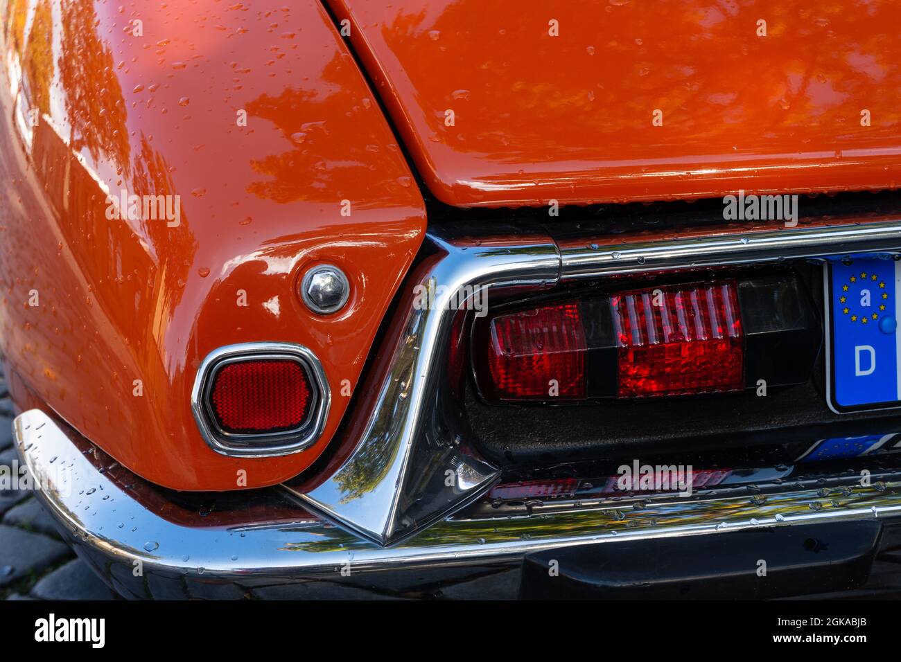 Partial section of a nostalgic Citroen DS from the rear left Stock Photo