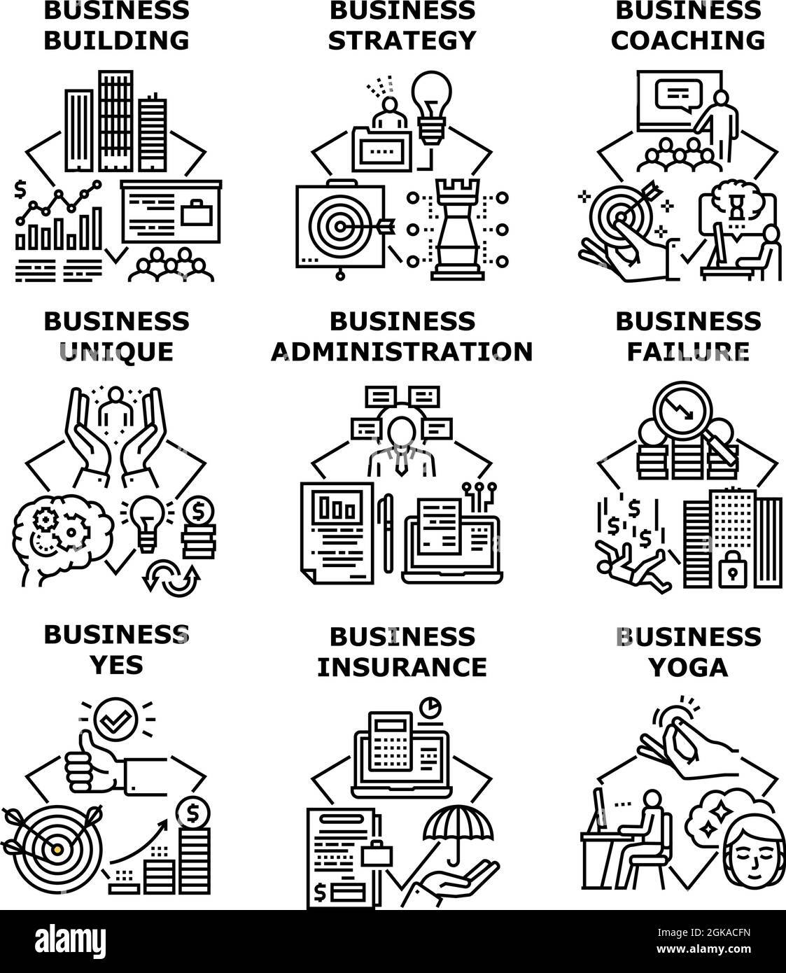 Business Strategy Set Icons Vector Illustrations Stock Vector Image ...