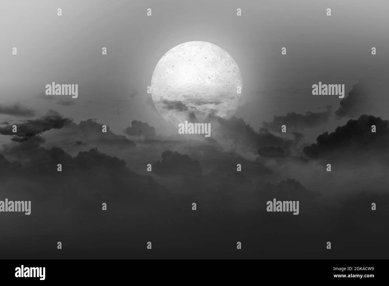 Full moon with dark cloudscapes on the night. Halloween concept Stock ...