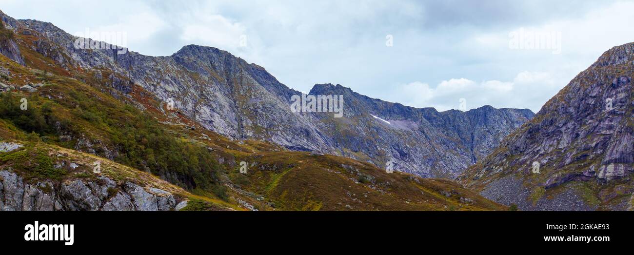 Mountain view from Rosendalsalpene in Norway. Hiking trip Bjørndalstraversen. Stock Photo