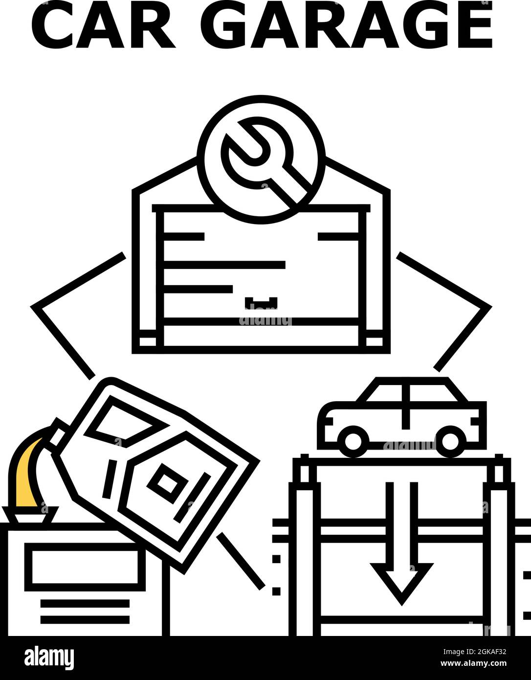 Car Garage Building Concept Black Illustration Stock Vector Image & Art ...