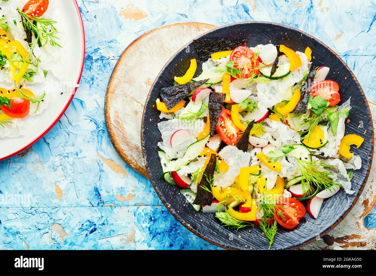Spring fresh vegetable salad on rice paper.Vegetable oriental salad ...