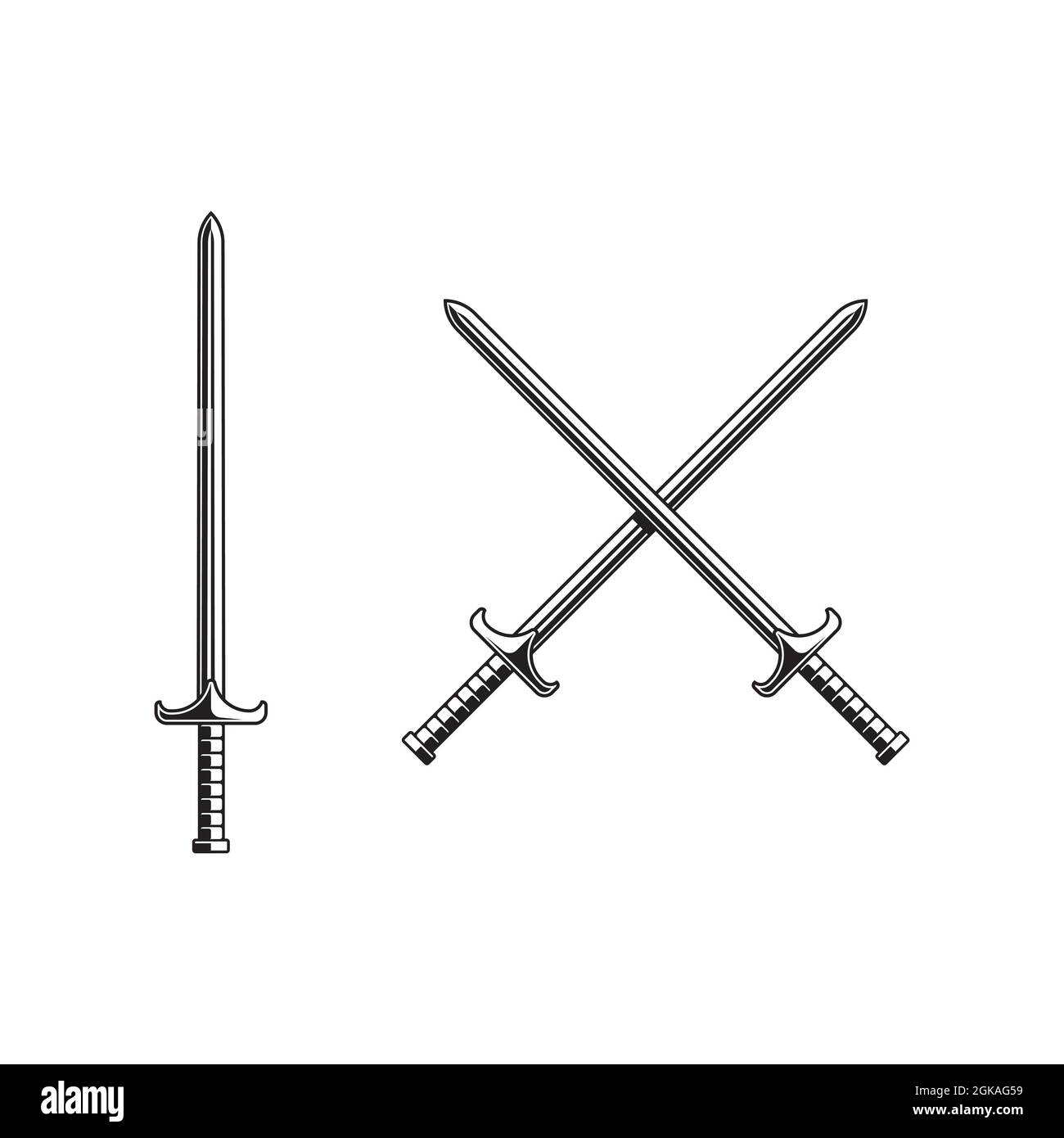 silhouette of crossed swords, Stock image