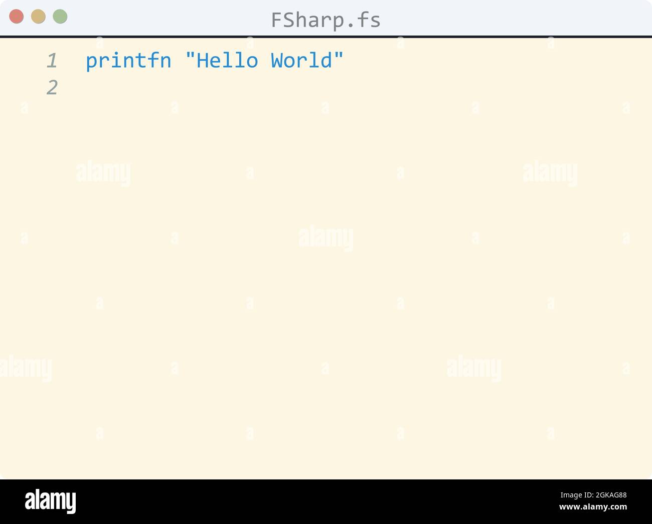 FSharp language Hello World program sample in editor window ...