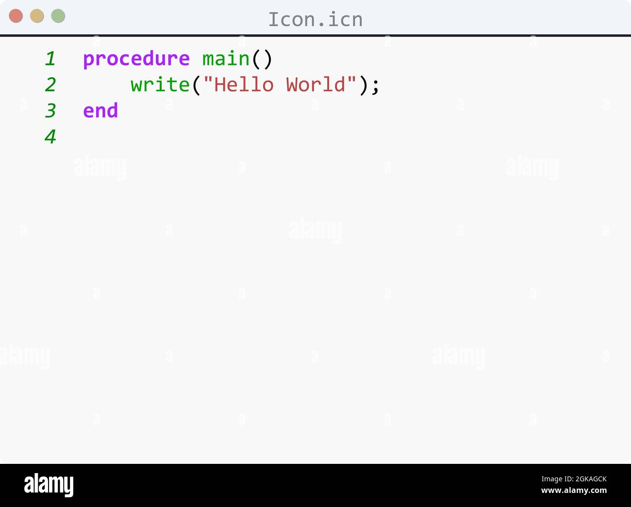 Icon language Hello World program sample in editor window illustration ...