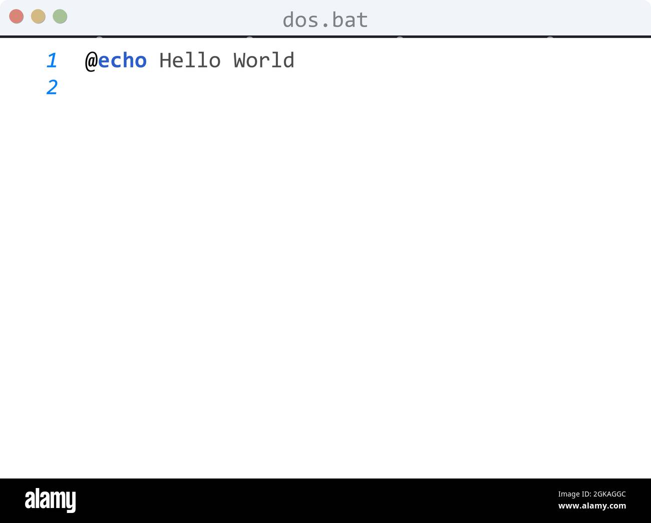 dos language Hello World program sample in editor window illustration ...