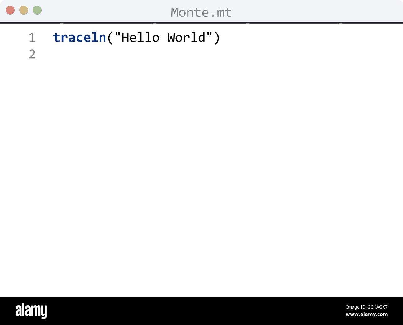 Monte language Hello World program sample in editor window illustration ...