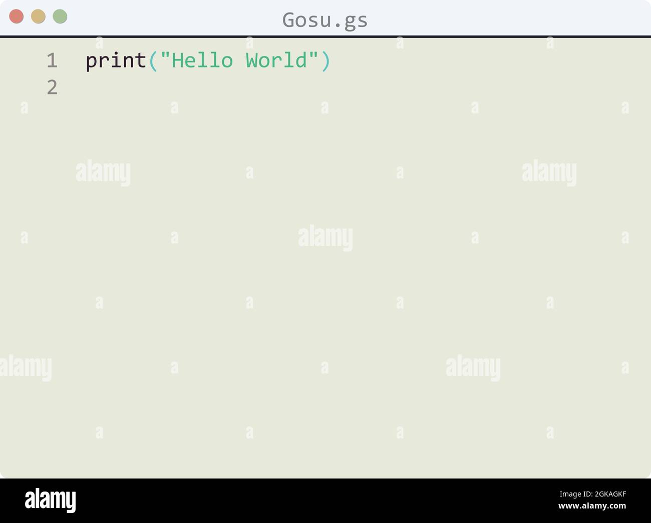 Gosu language Hello World program sample in editor window illustration ...