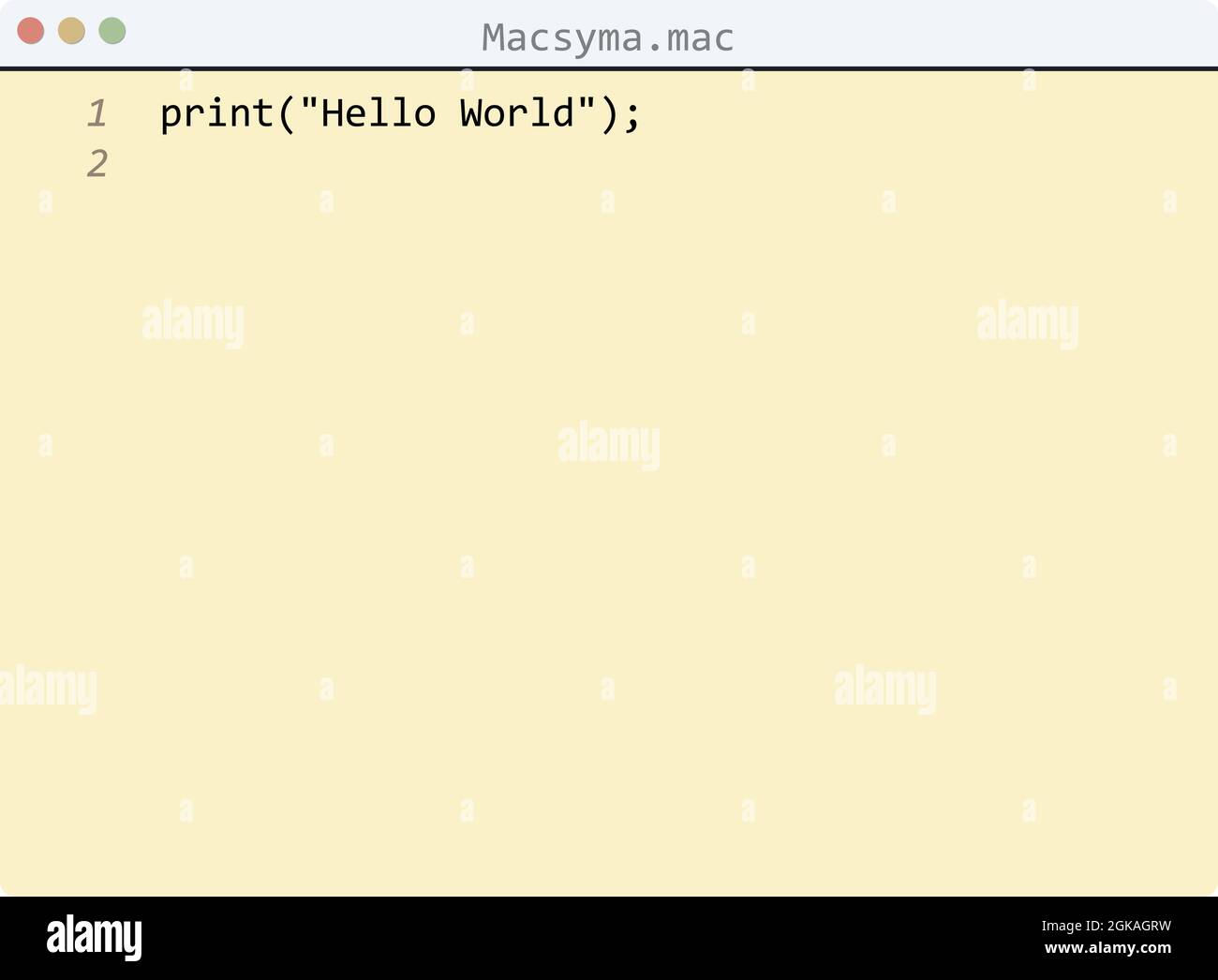 Macsyma language Hello World program sample in editor window ...