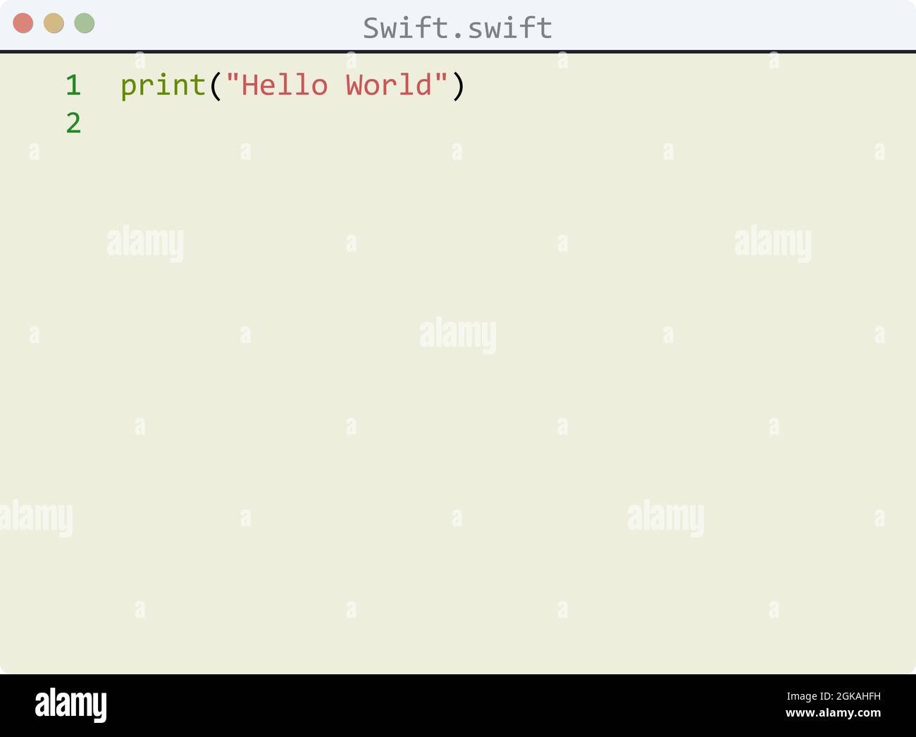 Swift language Hello World program sample in editor window illustration ...