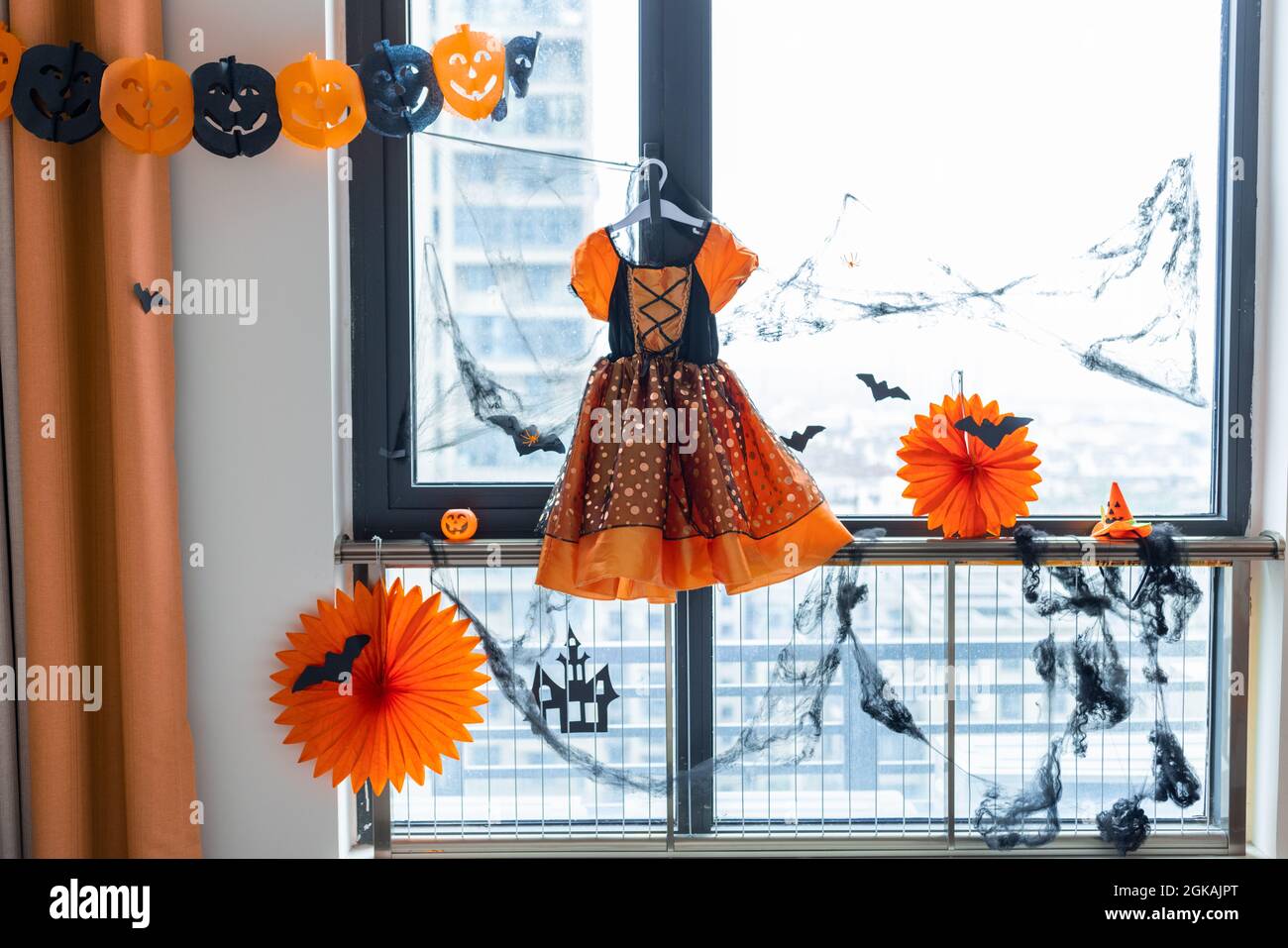 Home decor for Halloween celebration with paper garland orange color ...