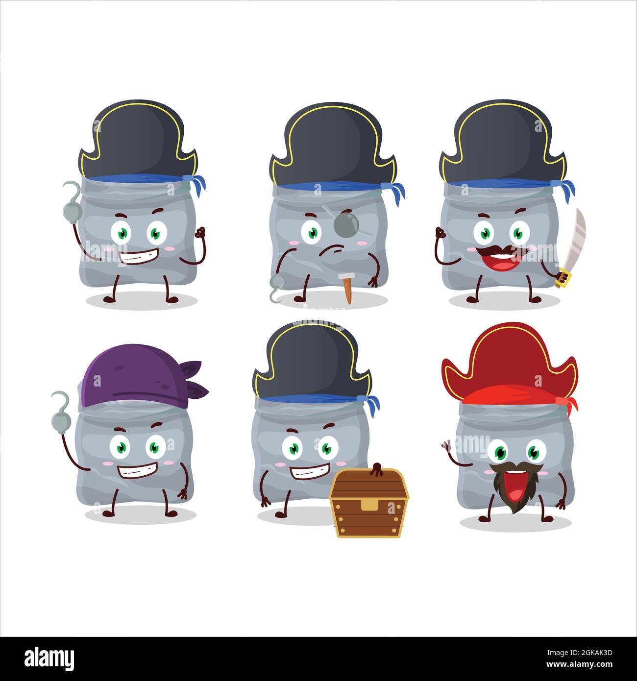 Cartoon character of white beans with various pirates emoticons. Vector