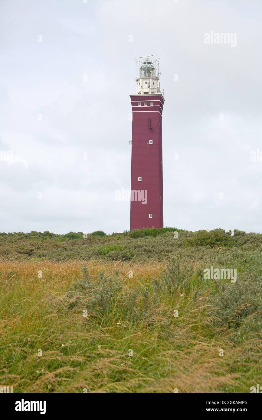 Lighthouse Westhoofd on top of dune, Ouddorp, Goeree-Overflakkee, South Holland, Netherlands Stock Photo