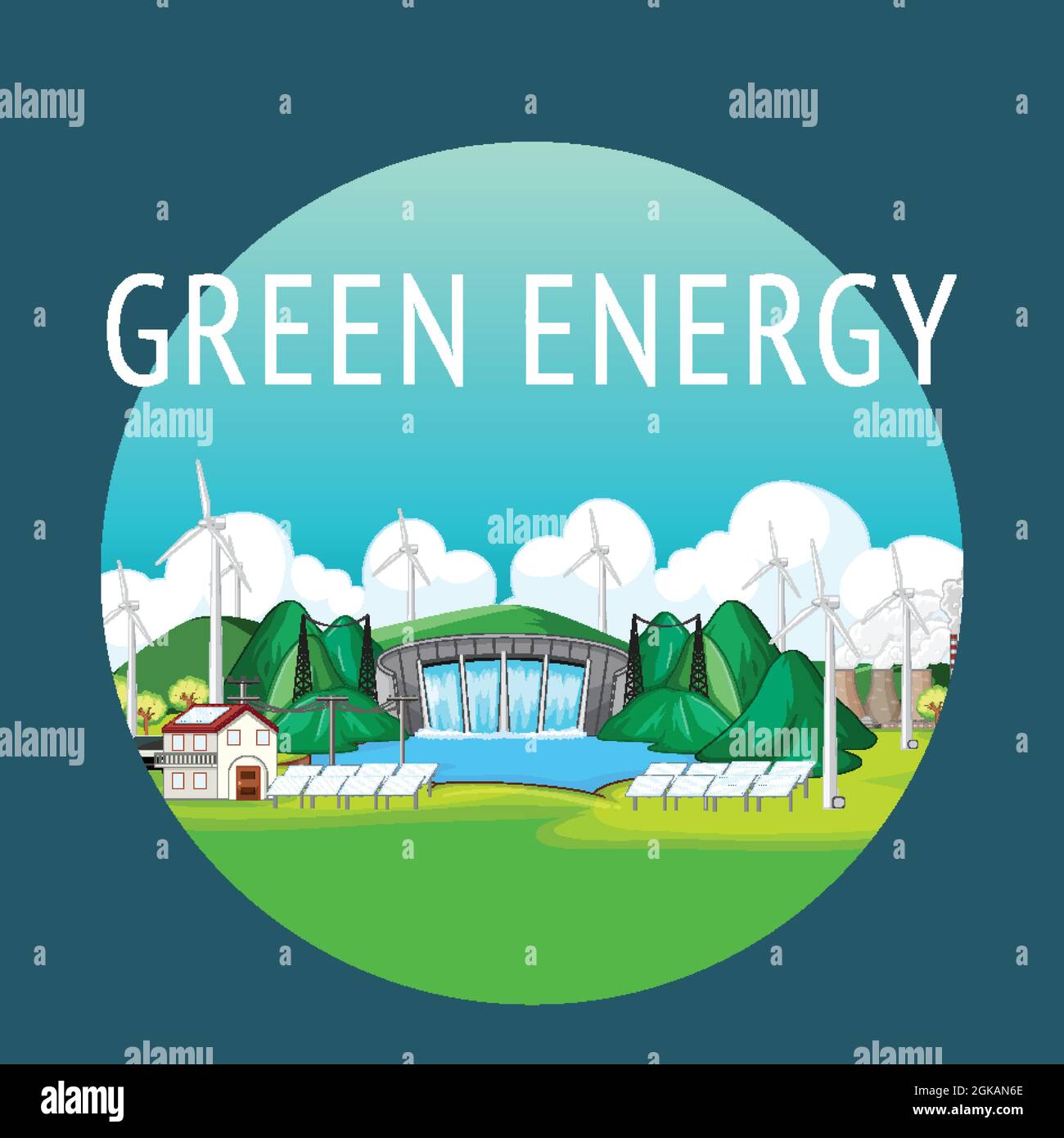 Hydro Power Plants generate electricity with green banner illustration Stock Vector Image & Art