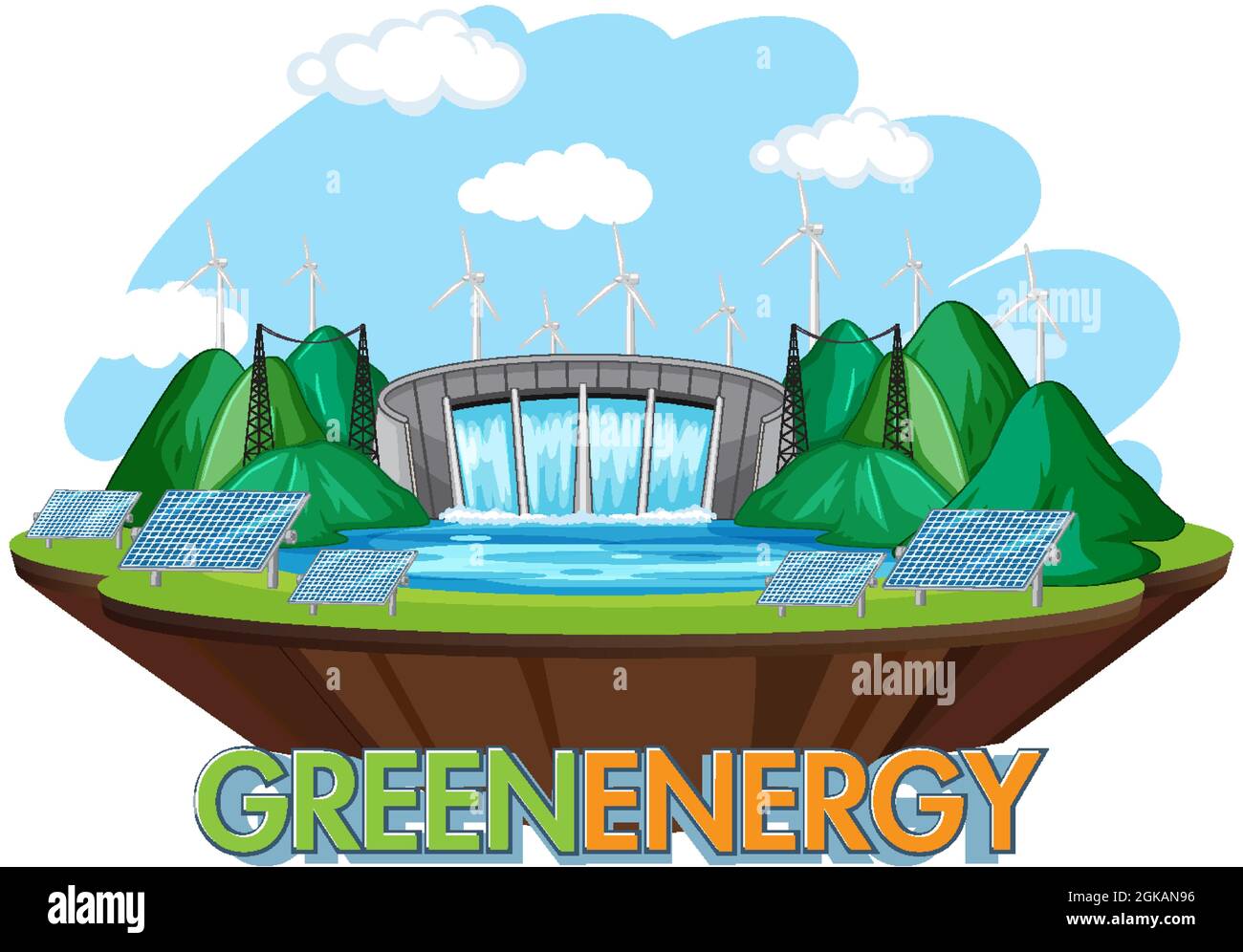 Hydro Power Plants generate electricity with green banner illustration Stock Vector Image & Art