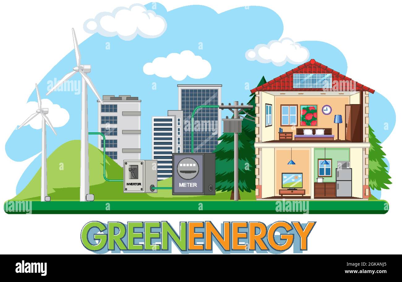Green energy generated by wind turbine illustration Stock Vector Image ...