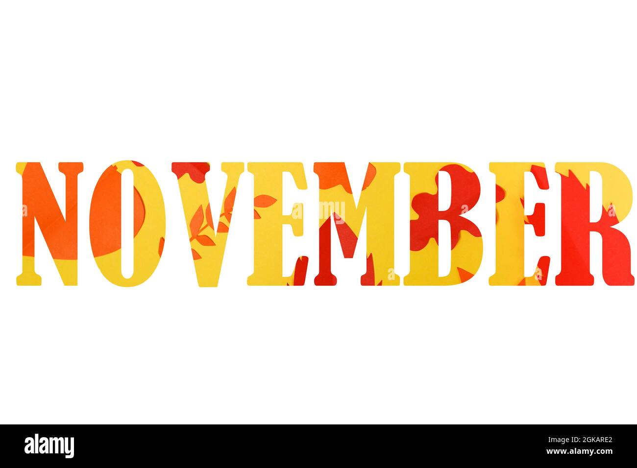 Autumn text November inscription from orange and red paper falling ...