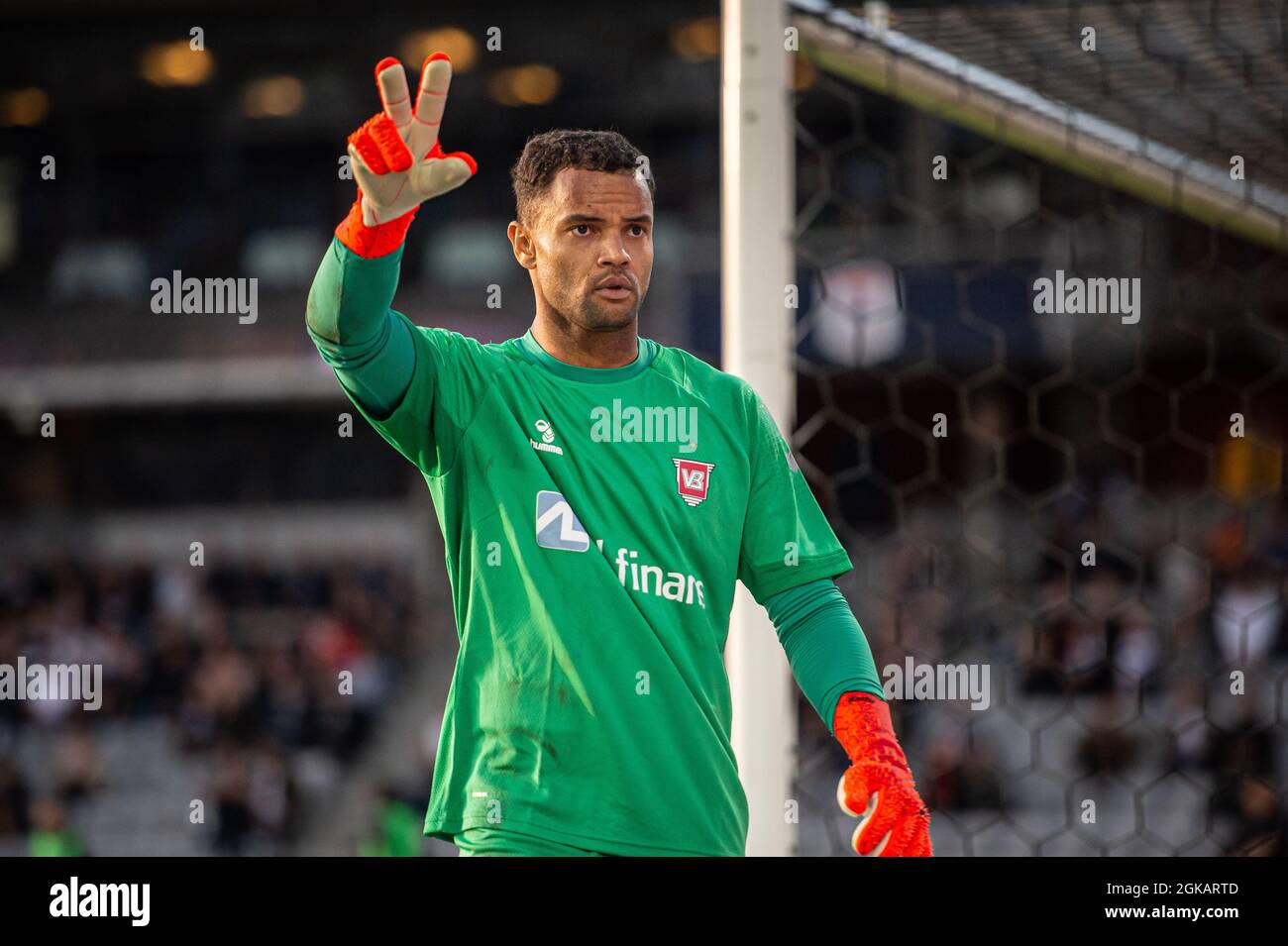 Aarhus, Denmark, 12th, September 2021. Goalkeeper Sten Grytebust (30) of Vejle seen during the 3F Superliga match between Aarhus GF and Vejle Boldklub at Ceres Park in Aarhus. (Photo credit: Gonzales Photo - Morten Kjaer). Stock Photo