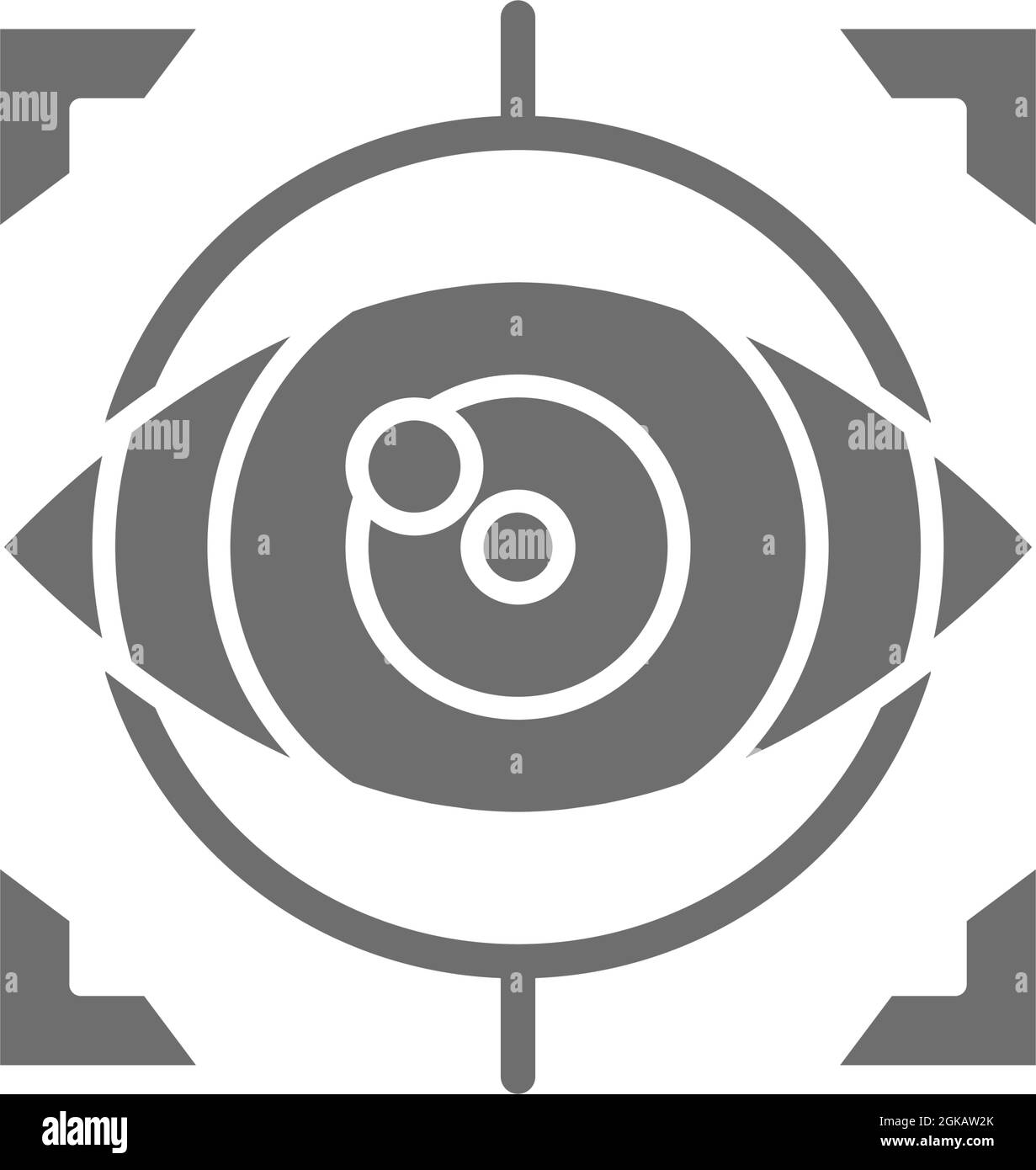 Eye surgery, lens replacement, laser vision correction grey icon Stock