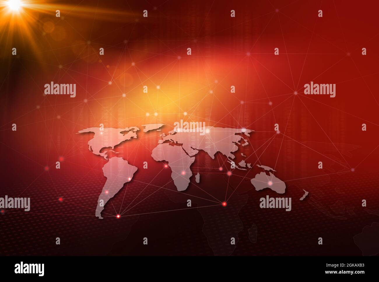 3d rendering of a digital world map with connection lines and binary ...