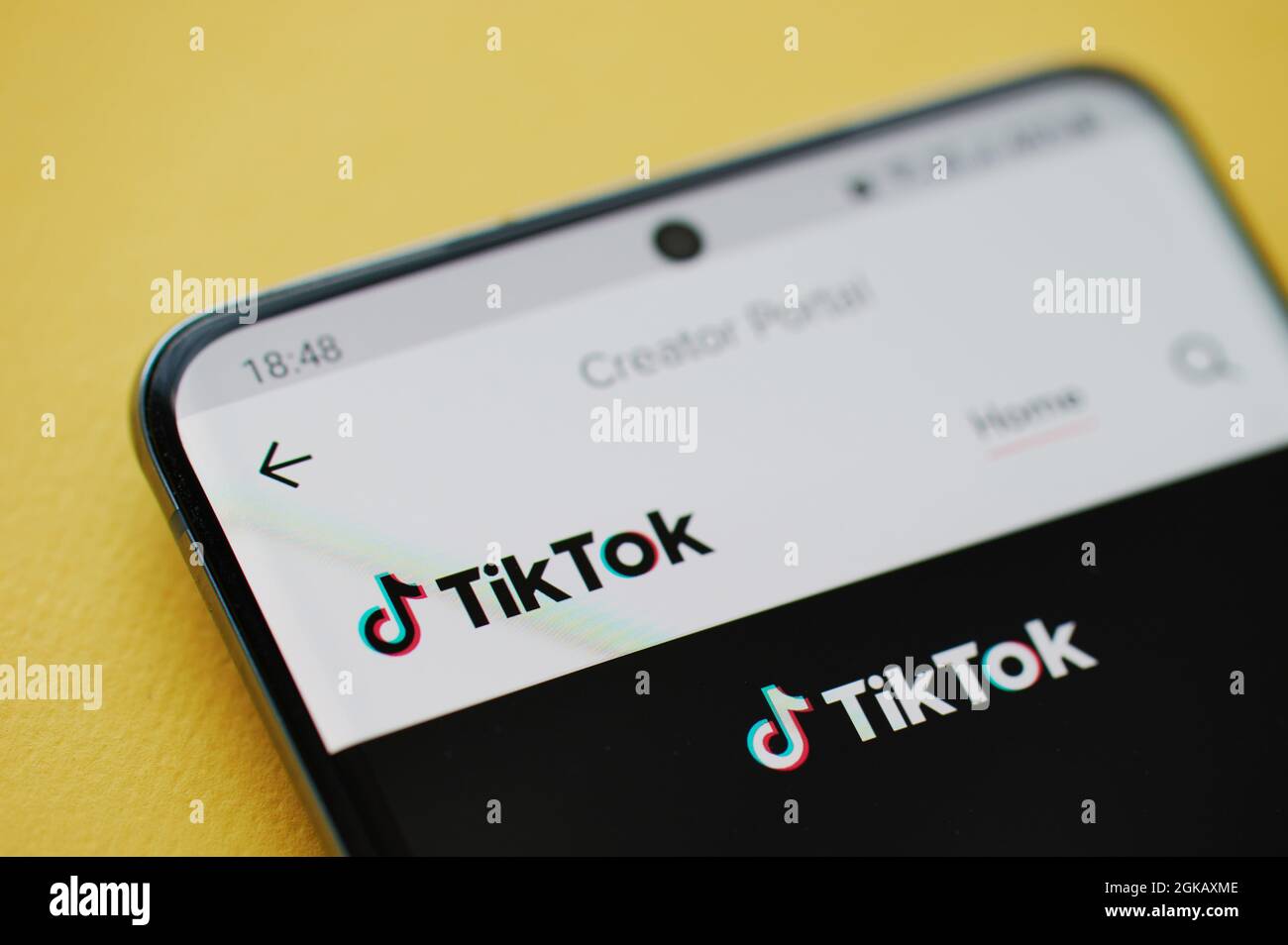 New york, USA - June 24 2021: TikTok creator portal service on smartphone screen close up Stock Photo