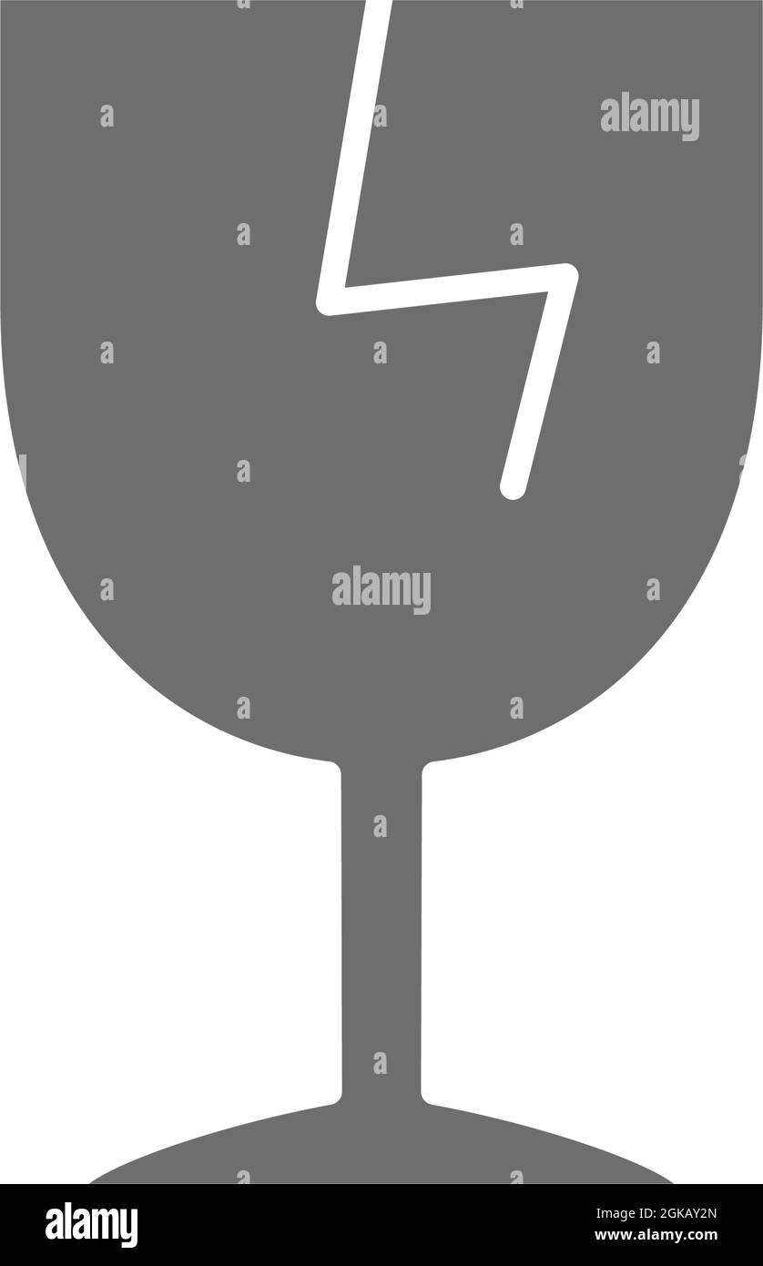 Vector broken glass, fragile delivery grey icon. Stock Vector