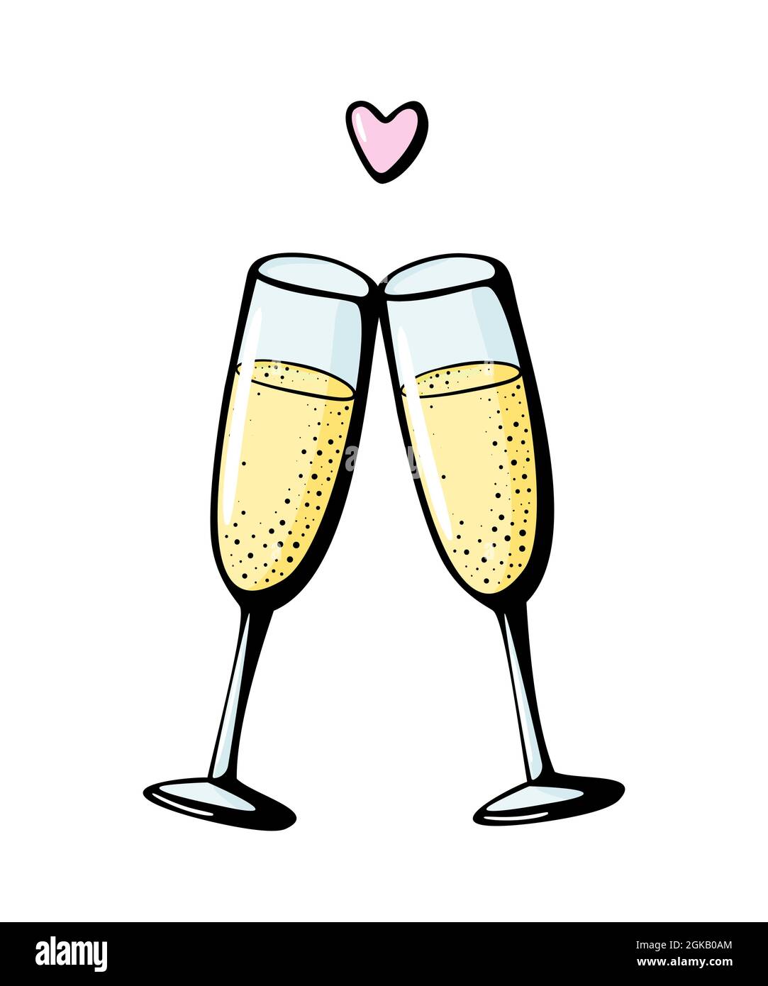 Vector doodle hand drawn illustration of two champagne glasses couple love  drink cheers wineglasses sparkling wine on white background. Valentines day  greeting card, anniversary celebration poster Stock Vector Image & Art -