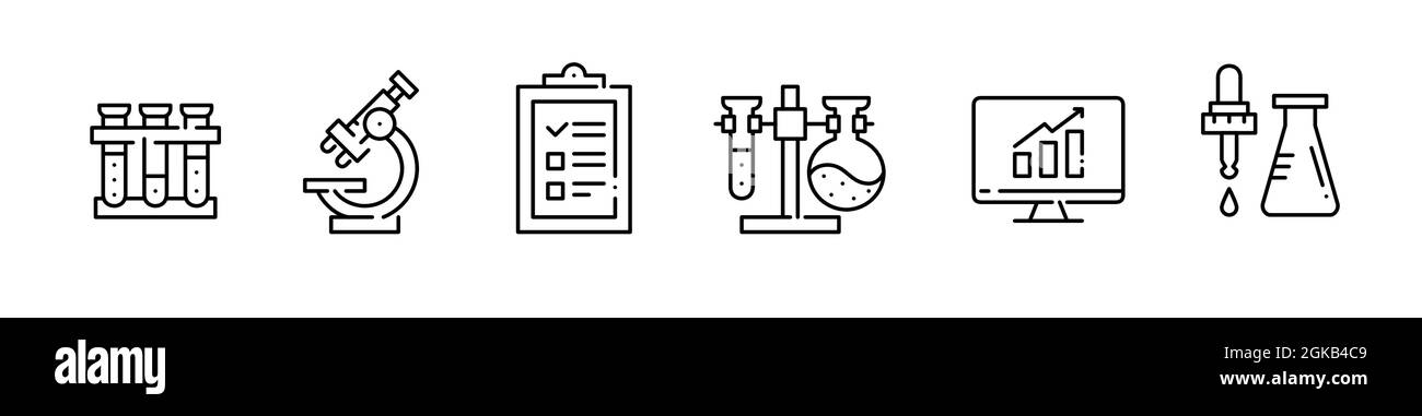 Laboratory research icons set. Biology, chemistry and medicine. Test ...