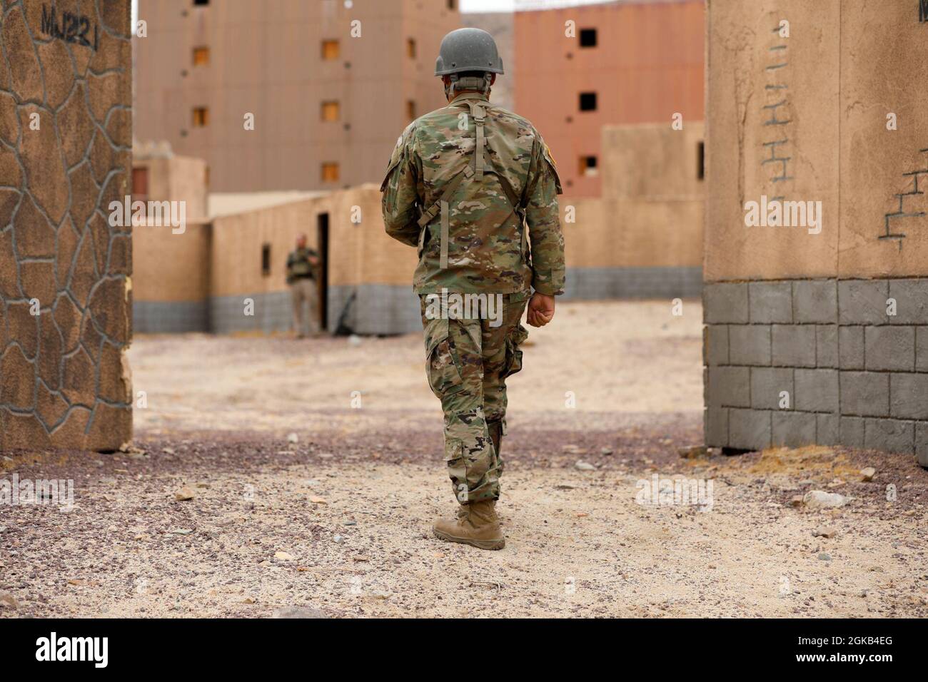 A Soldier with the 45th Infantry Brigade Combat Team, looks across the ...