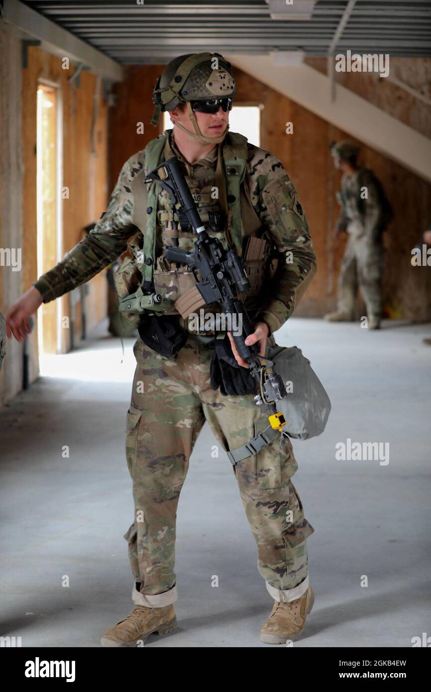 A Soldier with the 45th Infantry Brigade Combat Team, motions squad ...