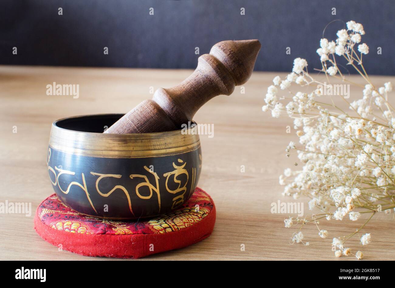 metal Tibetan bowl, 5 or 7 metals for meditation Stock Photo