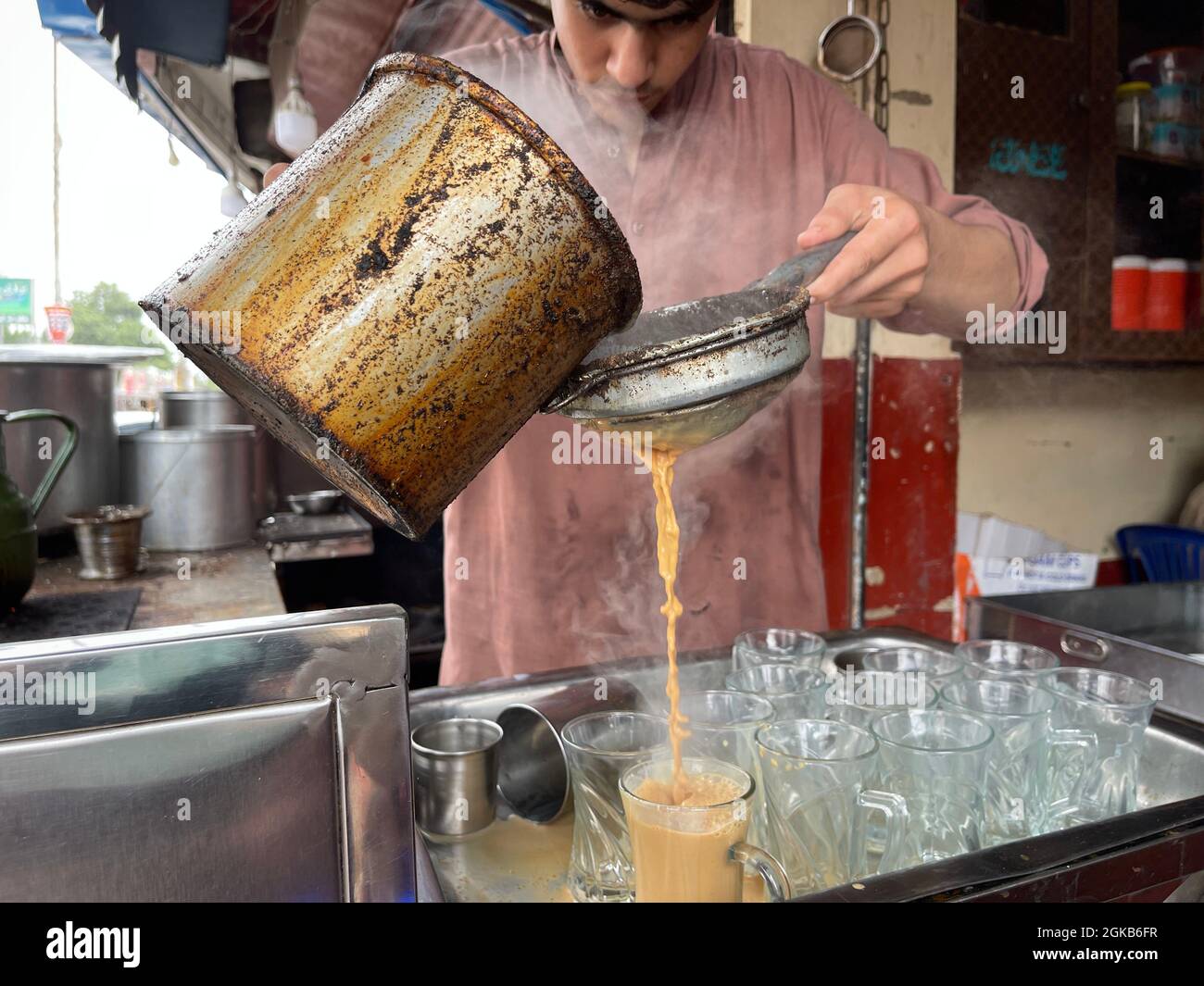 Traditional Pathan’s chai cafe in a market place in Karachi. Chai Dhaba