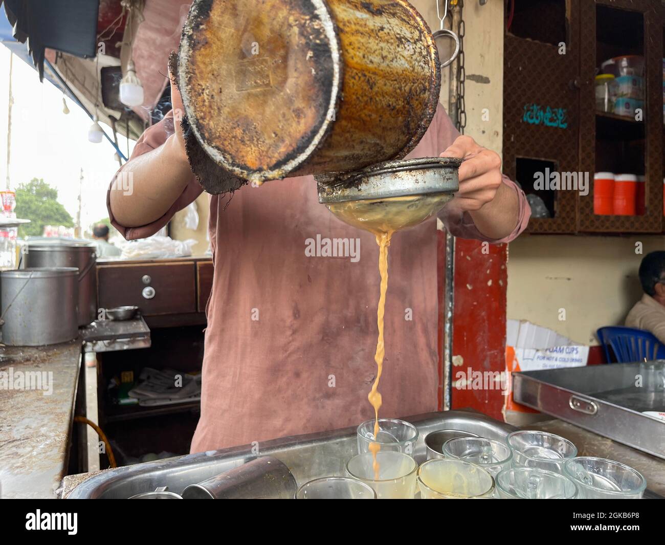 Traditional Pathan’s chai cafe in a market place in Karachi. Chai Dhaba