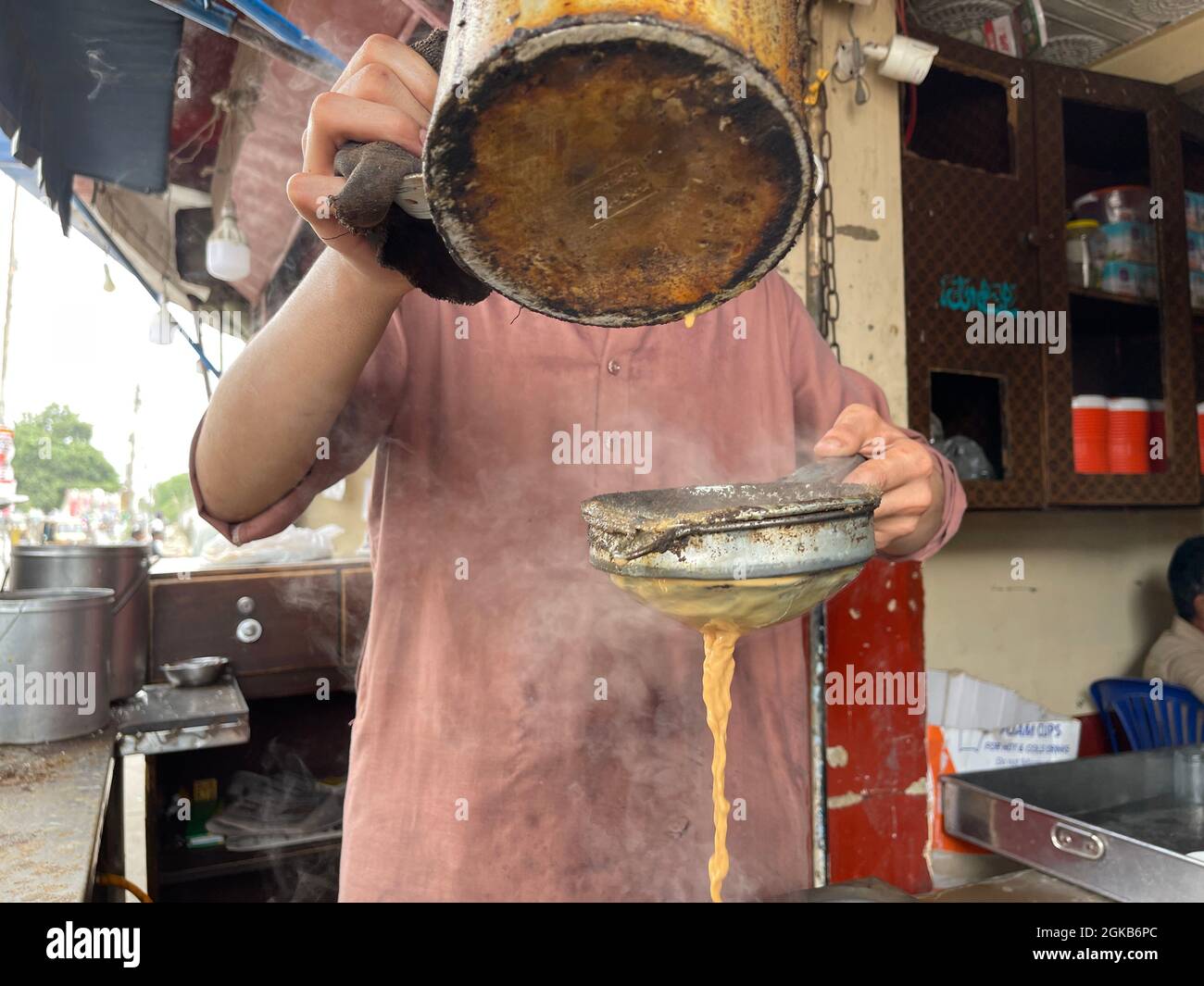 Traditional Pathan’s chai cafe in a market place in Karachi. Chai Dhaba