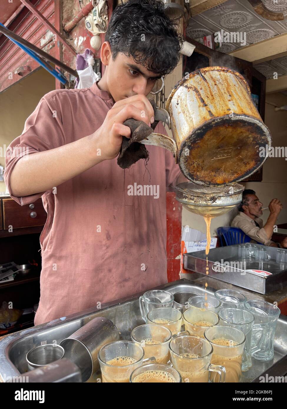 Traditional Pathan’s chai cafe in a market place in Karachi. Chai Dhaba