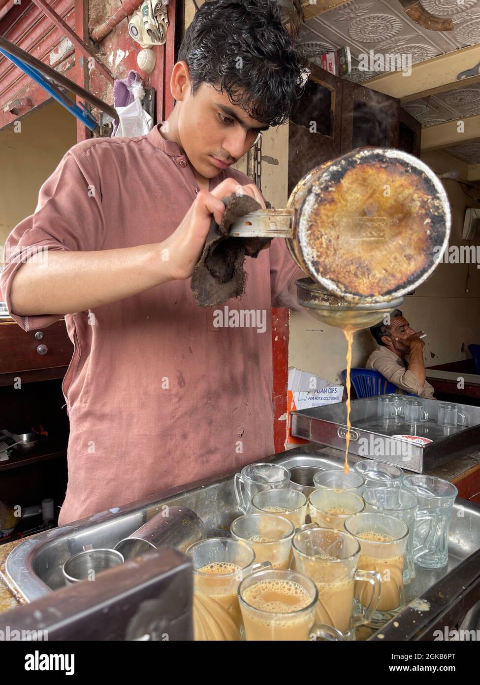 Traditional Pathan’s chai cafe in a market place in Karachi. Chai Dhaba