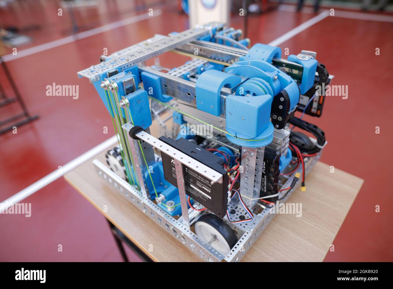 Bucharest, Romania - September 13, 2021: Details with a robot made by high school pupils from the Gheorghe Lazar highschool in Bucharest. Stock Photo