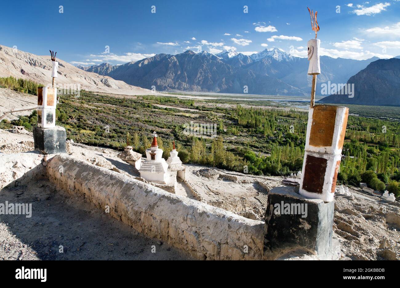 Nubra valley from roof of royal castle - Indian himalayas - Ladakh - Jammu and Kashmir - India Stock Photo
