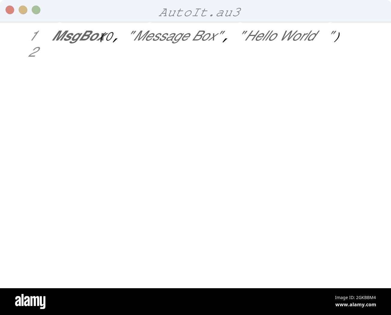 AutoIt language Hello World program sample in editor window ...