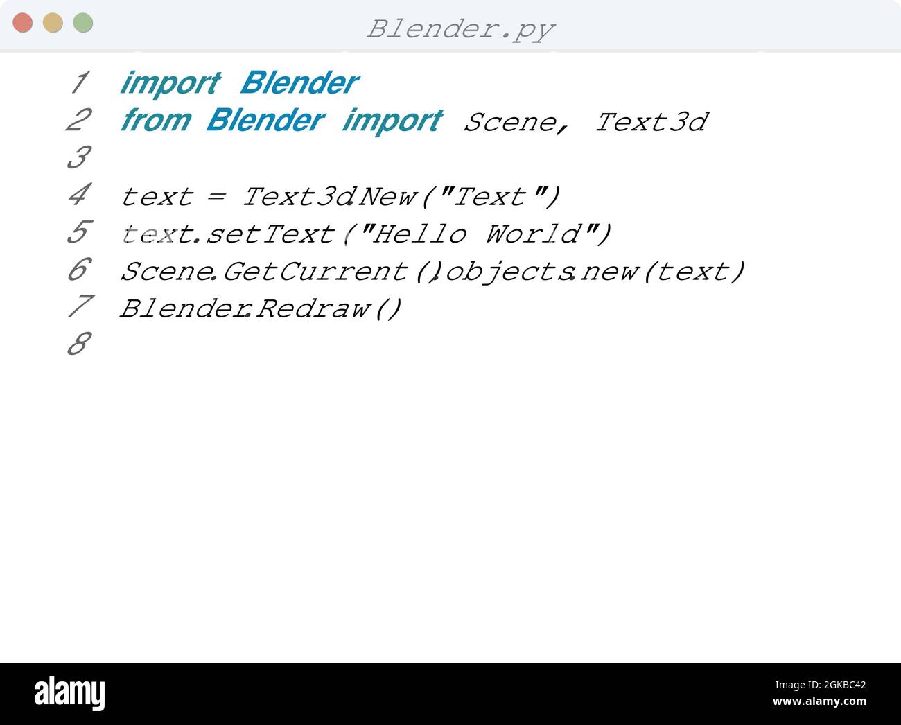 Blender language Hello World program sample in editor window illustration  Stock Vector Image & Art - Alamy