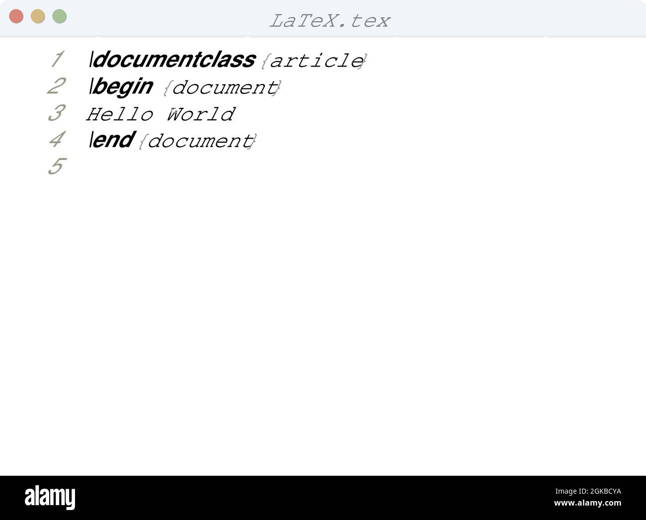 LaTeX language Hello World program sample in editor window illustration  Stock Vector Image & Art - Alamy